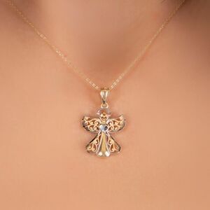 Angel charm | 14k Solid Gold Pendant | perfect gift | guardian angel sign |